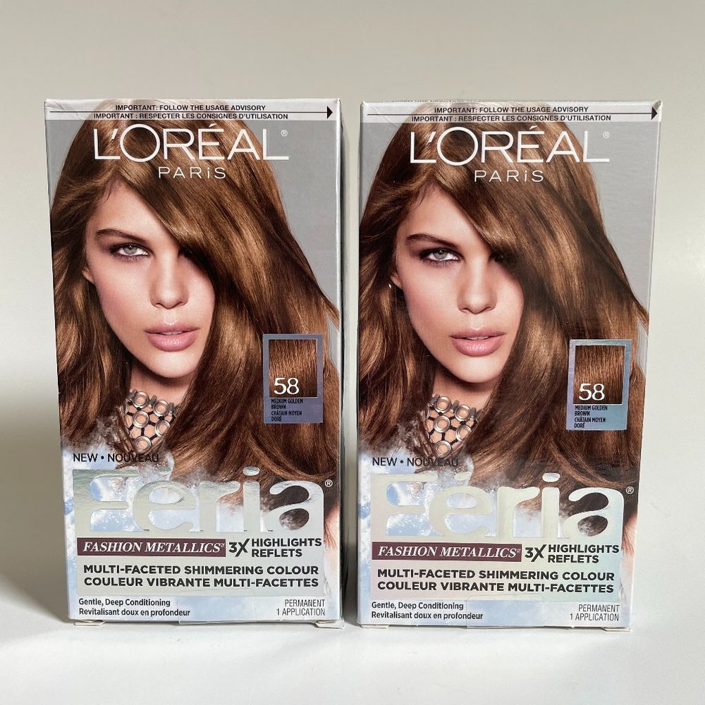 2pks L'Oreal Paris Feria 58 Medium Golden Brown Shimmer